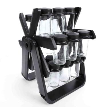 Imagem de Aqur2020 Organizador Giratório de Rack de Condimentos, Rack Giratório de Carrossel de Condimentos de Vidro de 18 Frascos Com Etiquetas e Funil Dobrável para Bancada de Cozinha