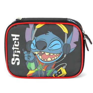 Imagem de Estojo Box Escolar Infantil Menina Juvenil Stitch Preto - Luxcel