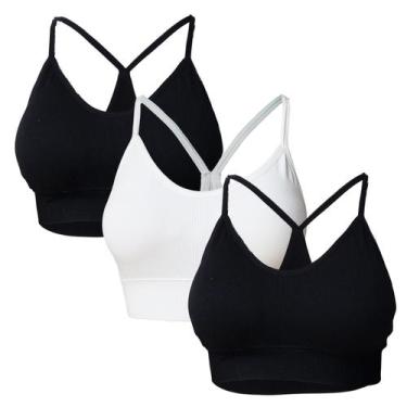 Imagem de Kit 3 Sutiã Top Nadador Poliamida Bojo Removível Confortável COR:PRETO