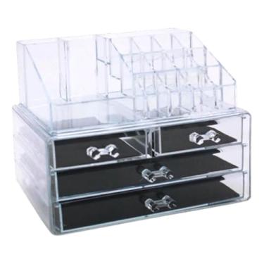 Imagem de Organizador Porta Maquiagem Suporte Com Gaveta Acrílico| Suporte para Batons, Pincéis e Cosméticos | Design Moderno e Funcional