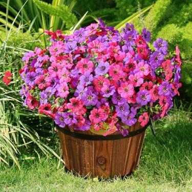 Imagem de Playieer Flores artificiais para ambientes externos com folhas de eucalipto, decoração de primavera, 16 pacotes de plantas de plástico falsas realistas resistentes a UV para ambientes internos e