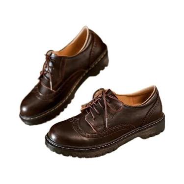 Imagem de Sapatos Casuais Femininos Estilo Britânico Oxford Plataforma Brogue Vi