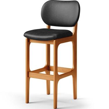 Imagem de Banqueta Alta Para Cozinha Madeira Fixa Betta L02 Imbuia Couríssimo Preto - Lyam Decor