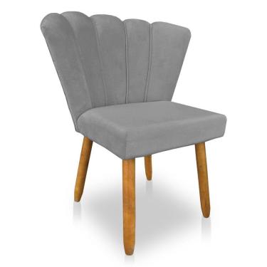 Imagem de Cadeira Poltrona Flor Veludo Grafite Pés Palito Castanho