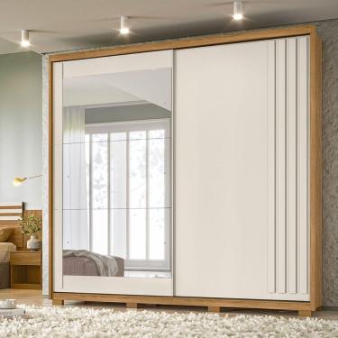 Imagem de Guarda Roupa Casal Grande com Porta de Correr 242x230cm Dhara Moval Freijó Off White