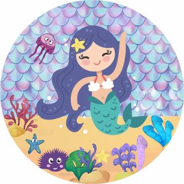 Imagem de Painel de Lona Redondo Sereia no Mar c/ Elástico - Fabrika De Festa, 1