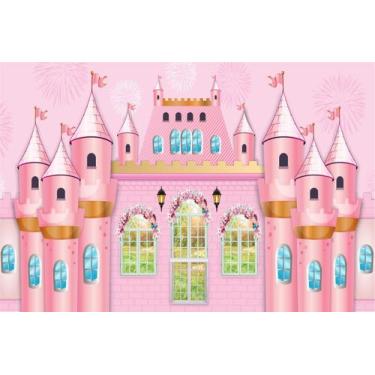 Imagem de Painel de Tecido Sublimado Castelo Rosa Festa com Fogos - Fabrika de f