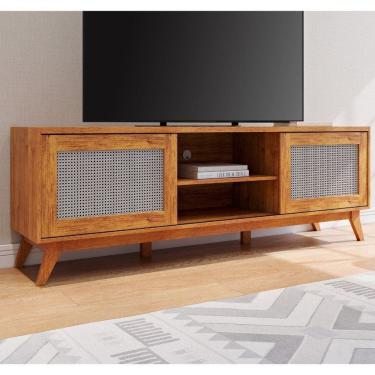 Imagem de Rack para Tv até 75 Polegadas 2 Portas com Palha Natural 1 Prateleira Nolan Mel