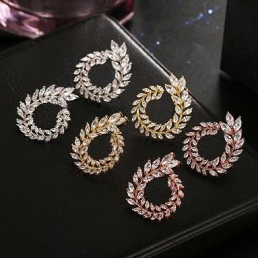 Imagem de Brinco Pedra Zirconia Noiva Dourado Redondo Grande - De Castro Joias