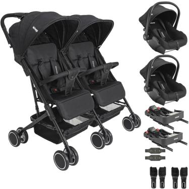 Imagem de Carrinho Kiddo Gemeos 2 Bebe Conforto Colinho 2 Base ISOFIX Mascote Preto