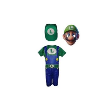 Imagem de Fantasia Roupa Infantil Luigi Com Chapéu E.v.a. e Máscara E.v.a. 3d - 