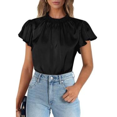 Imagem de Blusa PRETTYGARDEN 2025 Manga Bufante de Cetim Preta G