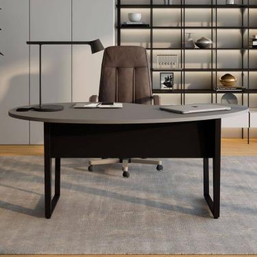 Imagem de Mesa Escrivaninha Orgânica Linear 175cmx92cm com Pés Metal para Escritório Corporate F5 Preto/Cinza