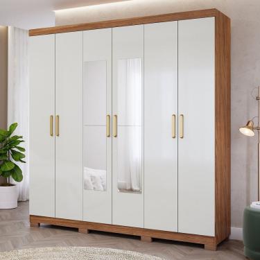 Imagem de Guarda-roupa Casal 6 Portas com Pés e Espelhos 199cm 100% Mdf Paraty Espresso Móveis Cinamomo/Off White