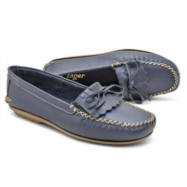Imagem de Mocassim Feminino Marinho Couro Ortopédico Casual Conforto-Feminino