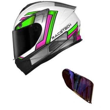 Imagem de Capacete Race Tech Hit Android Branco Verde e Rosa Mais Viseira Camale