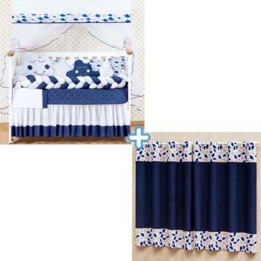 Imagem de Kit Berço Trança Completo Americano Cab Nuvem Estrela + Cortina Ilhós 