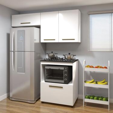 Imagem de Cozinha Completa Paraty 4 Portas em MDF com Tampo MDP 155.5cm Branco com Nicho para Mic...