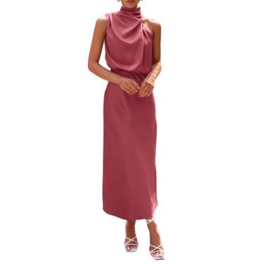 Imagem de Vestido PRETTYGARDEN de Cetim Maxi Sem Mangas Gola Alta XL