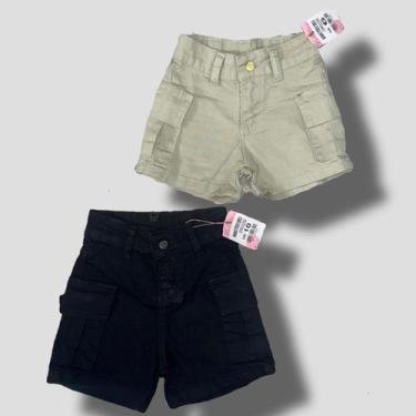 Imagem de Short Menina Sarja Bolso Cargo Infantil e Juvenil  Cores Bege e Preta 