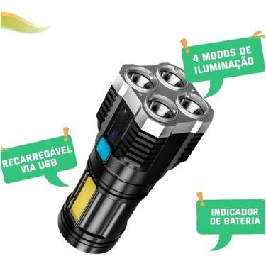 Imagem de Lanterna Tática LED 4 Núcleos Potente Prova Dágua Recarregável USB Com