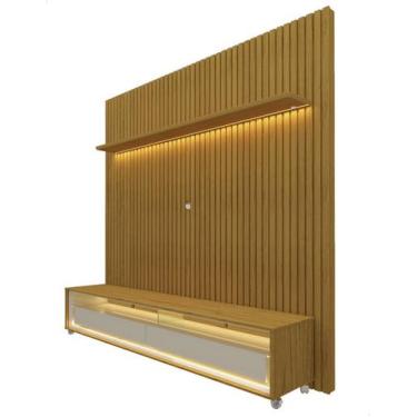 Imagem de Conjunto Painel Home para TV Até 75 Ripado Com Rodízios Rio - Lacamel