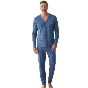 Imagem de Pijama Masculino Aberto Botão Manga Longa e Calça Comprida Inverno Pós