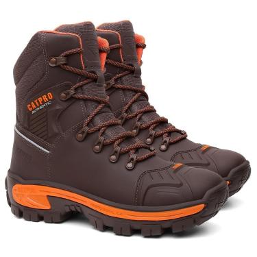 Imagem de Bota Adventure Masculina de Couro Bovino Café Cano Alto Resistente Militar Tatica Refor...