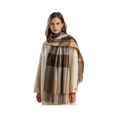 Imagem de Cachecol Feminino Quente De Cashmere Xadrez, Xale De Viagem De Inverno