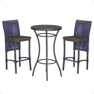 Imagem de Mesa Bistrô e 2 Banquetas Roma Preta Corda Náutica Estofado 9 Trama Or
