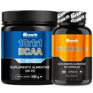Imagem de Bcaa em Pó 10:1:1 200g + Vitamina C 120 Caps Growth, Laranja