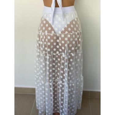 Imagem de Saída de Praia  Saia Longa Poá Transparente Branca /Preta - MF FASHION