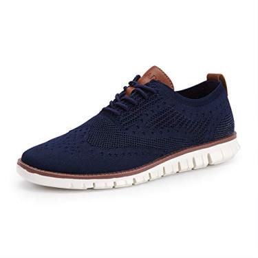 Imagem de QHBPMGAD Tênis Oxford masculino Wingtip-Classic Lace Up Casual Shoes Delicate Cancellate Knitting Upper, Azul-escuro, 8
