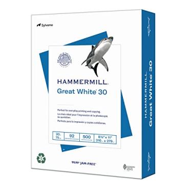 Imagem de Hammermill Papel de impressora, Great White 30% papel reciclado, 21 x 28-1 Resma (500 folhas) - 92 Brilhante, Feito nos EUA, 086710