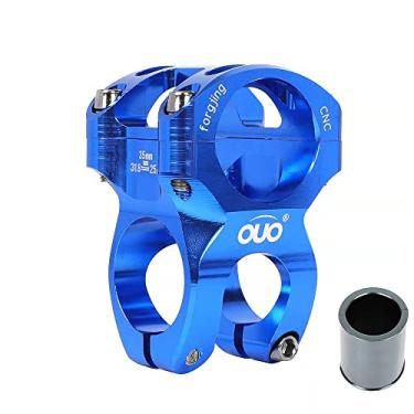 Imagem de Hastes de guidão de bicicleta 35 mm com espaçador ajustável 31,8 a 25,4 de liga de alumínio CNC curto para a maioria das bicicletas, bicicletas de estrada, MTB, BMX, equipamento fixie, ciclismo (azul)