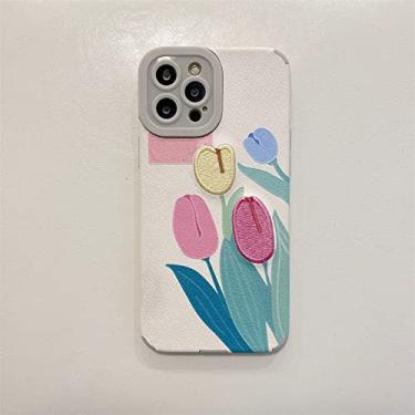 Imagem de Capa de flor de tulipa rosa bordada de luxo para iPhone 13 12 11 Pro XS Max XR X 8 7 Plus Capa traseira macia, A, para iPhone7Plus i8Plus