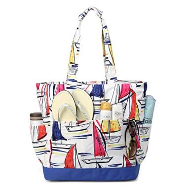 Imagem de Bolsa de Praia para Mulher, VASCHY Bolsas Tipo Sacola Grande Impermeável à prova de Areia Dobrável para Piscina com Zíper/Bolsos,Barco a vela