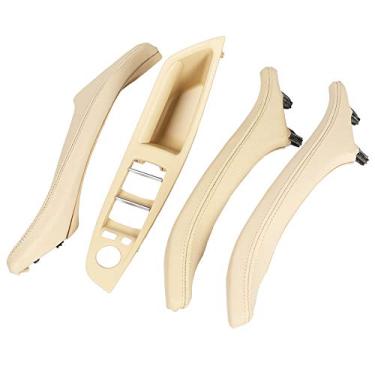 Imagem de Maçaneta de porta de couro para BMW Série 5 F10 F11 F18, apoio de braço do interruptor da janela do lado do motorista + puxador da porta do passageiro para BMW 520 523 525 528 530 535 (Bege)