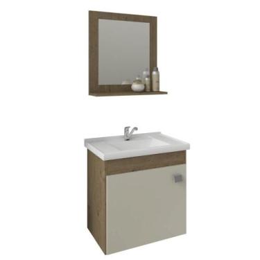 Imagem de Gabinete Iris Mgm 44cm Para Banheiro Com Espelheira - Amêndoa/Off Whi