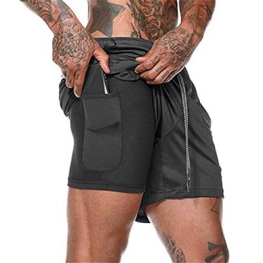 Imagem de ERYUE Calções de corrida para homem,Homens 2-em-1 Shorts de corrida Esporte Hip Fitness Fitness Leve Treinamento de Yoga Desgaste do esporte Cinto de gravata Cintura Calças quentes Loose-Fit Shorts de