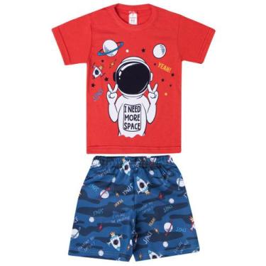 Imagem de Conjunto Infantil Menino Camiseta Vermelho Astronauta - Cleomara