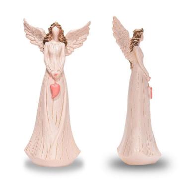 Imagem de Anjo De Resina Decorativo Cor Rosa Com Coração 23Cm