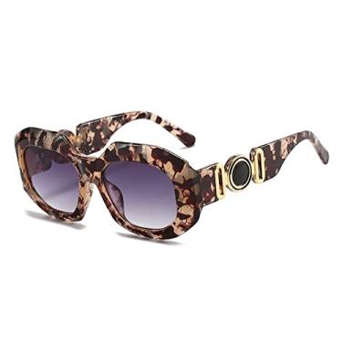 Imagem de Óculos de sol quadrados para mulheres vintage gradiente óculos de sol perna oca masculino polígono tons uv400, cinza leopardo, tamanho único
