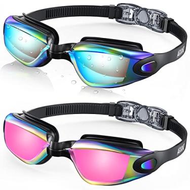 Imagem de Aegend Óculos de natação, 2 unidades de proteção UV, ajustáveis, antiembaçamento, óculos de natação sem vazamento, adulto, masculino, feminino, jovem, aqua e rosa brilhante