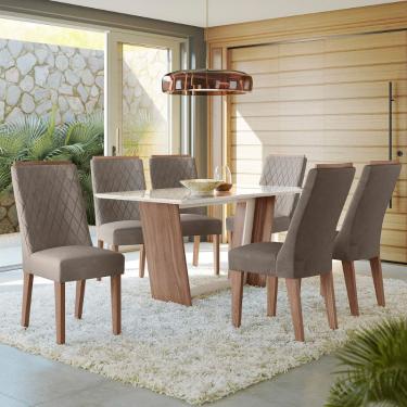 Imagem de Conjunto Sala de Jantar com Cadeiras 06 Cadeiras Romenia Amendoa Celta Móveis