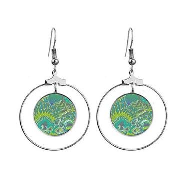 Imagem de Brincos de pesca verde abstrato com desenho de linha pendente, argola e argola