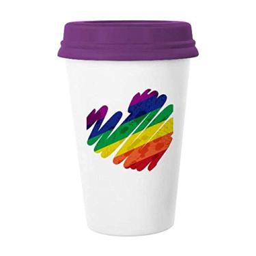 Imagem de Caneca de café arco-íris LGBT coração com pintura em cerâmica copo presente