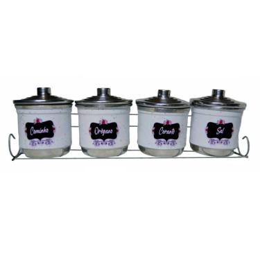 Imagem de Porta Condimento Tempero Organizador 4 Potes Alumínio Branco