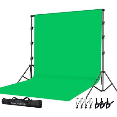 Imagem de SLOW DOLPHIN Photo Video Studio 3 x 3,6 m 100% algodão musselina Chromakey pano de fundo de tela verde com suporte de 3 x 3 m para fotografia, suporte de fundo, kit de suporte de sistema de suporte de apoio, bolsa de transporte