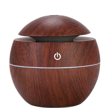 Imagem de Umidificador De Ar Ultrassônico Luminaria Tipo Madeira Difusor Aromas Redondo Aromatizador Difusor Aroma Elétrico USB Led 7 Cores Madeira